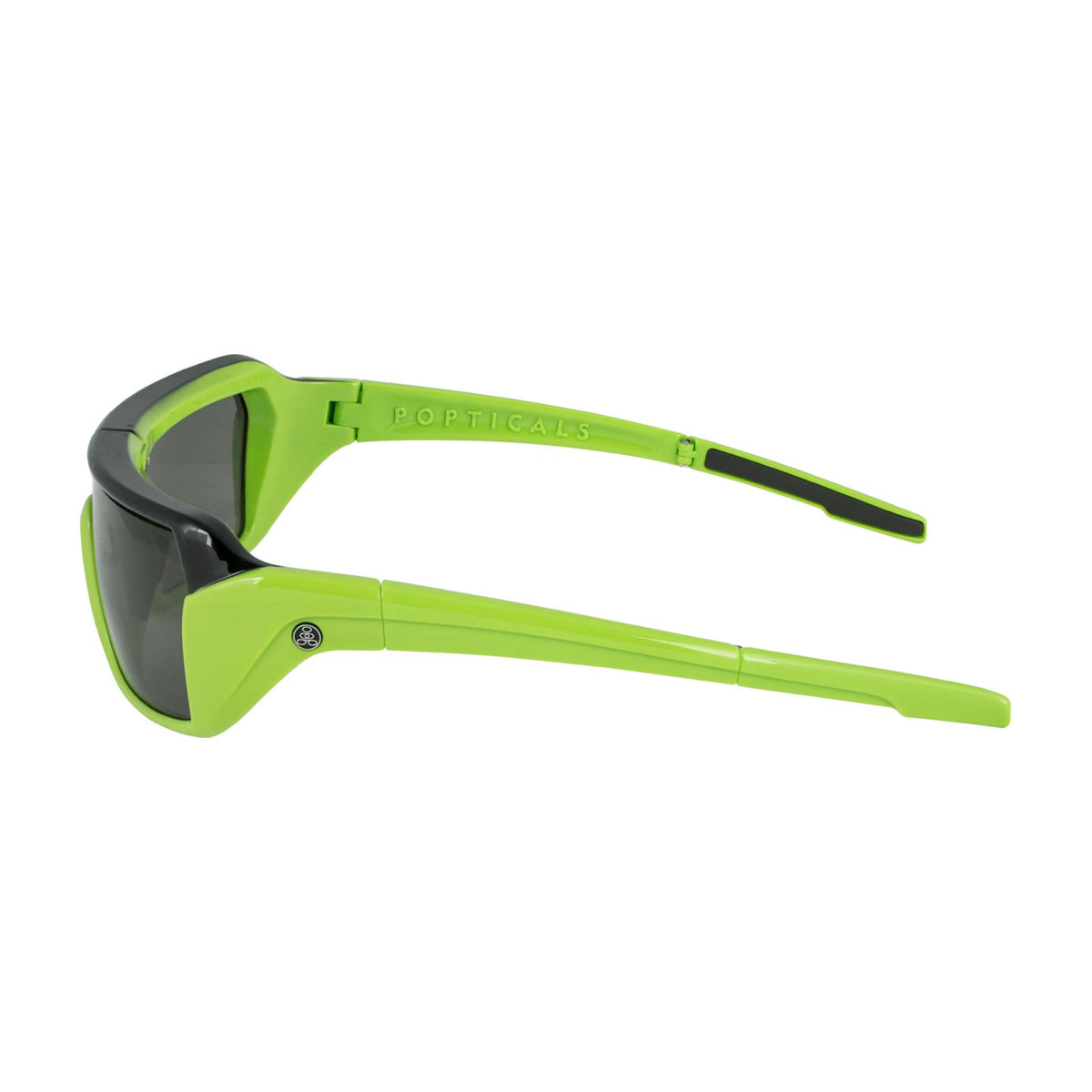 Popticals, Premium Compact Sunglasses, PopStorm, 010060-EBGP, Polarized Sunglasses, Gloss Black/Green Frame, Gray Lenses, Side View