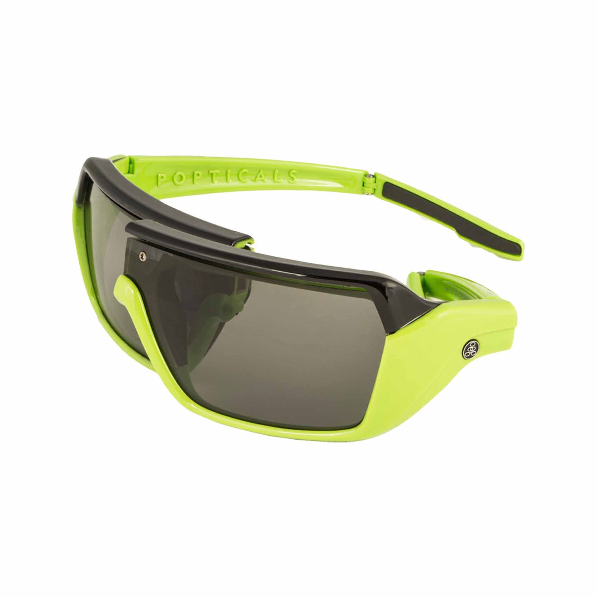 Popticals, Premium Compact Sunglasses, PopStorm, 010060-EBGP, Polarized Sunglasses, Gloss Black/Green Frame, Gray Lenses, Spider View