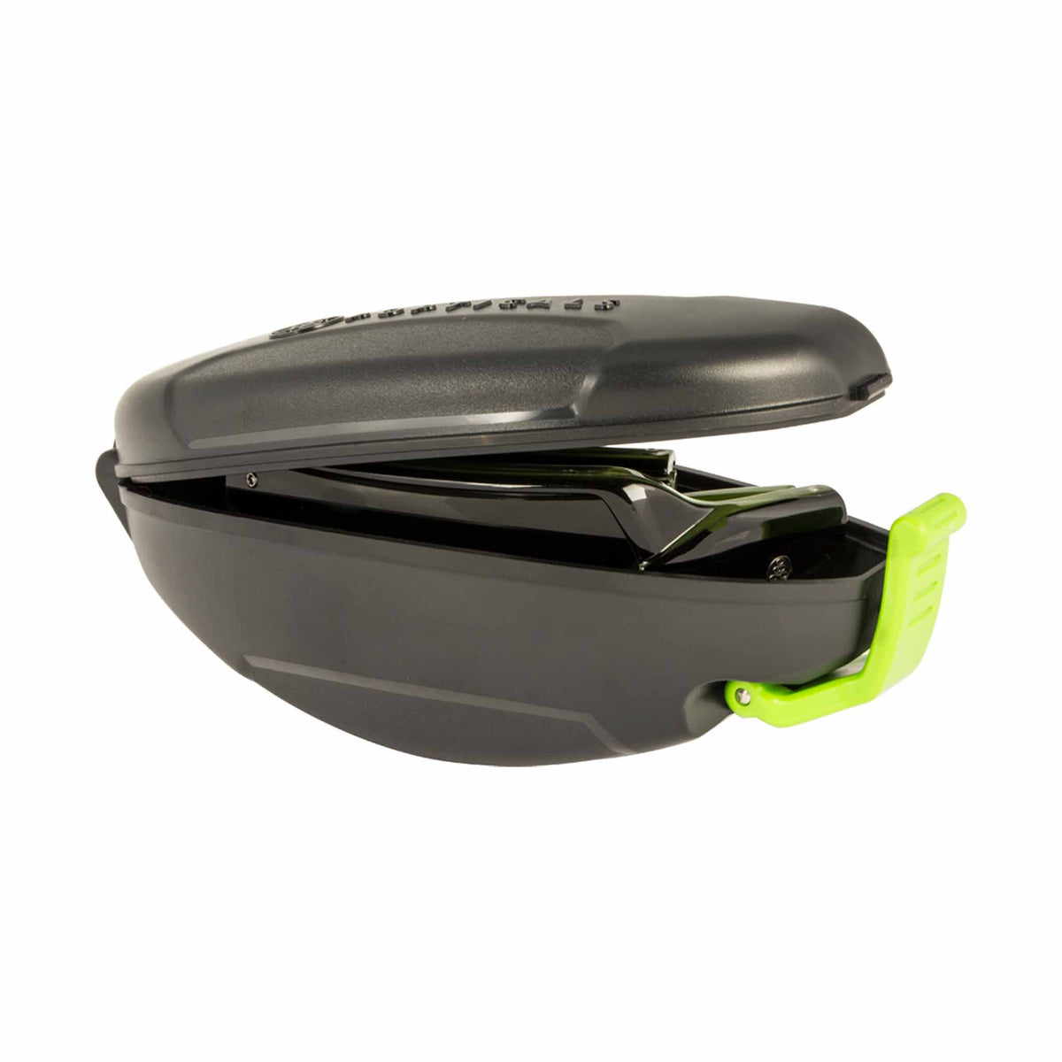 Popticals, Premium Compact Sunglasses, PopStorm, 010060-GLGP, Polarized Sunglasses, Gloss Black/Green Crystal Frame, Gray Lenses, Case View