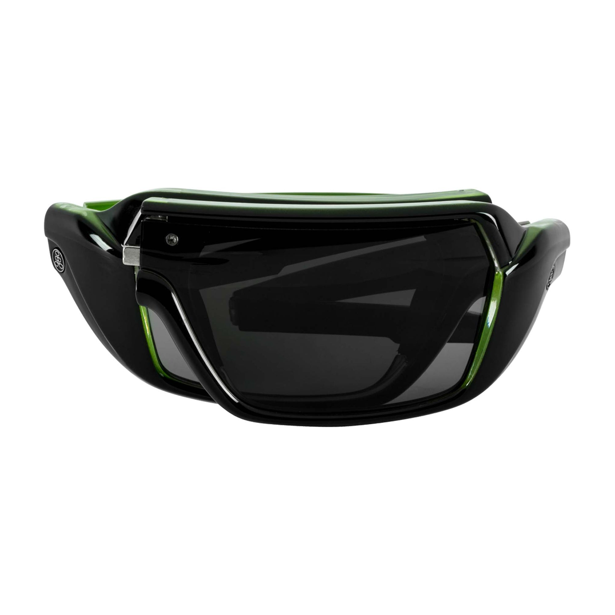 Popticals, Premium Compact Sunglasses, PopStorm, 010060-GLGP, Polarized Sunglasses, Gloss Black/Green Crystal Frame, Gray Lenses, Compact View