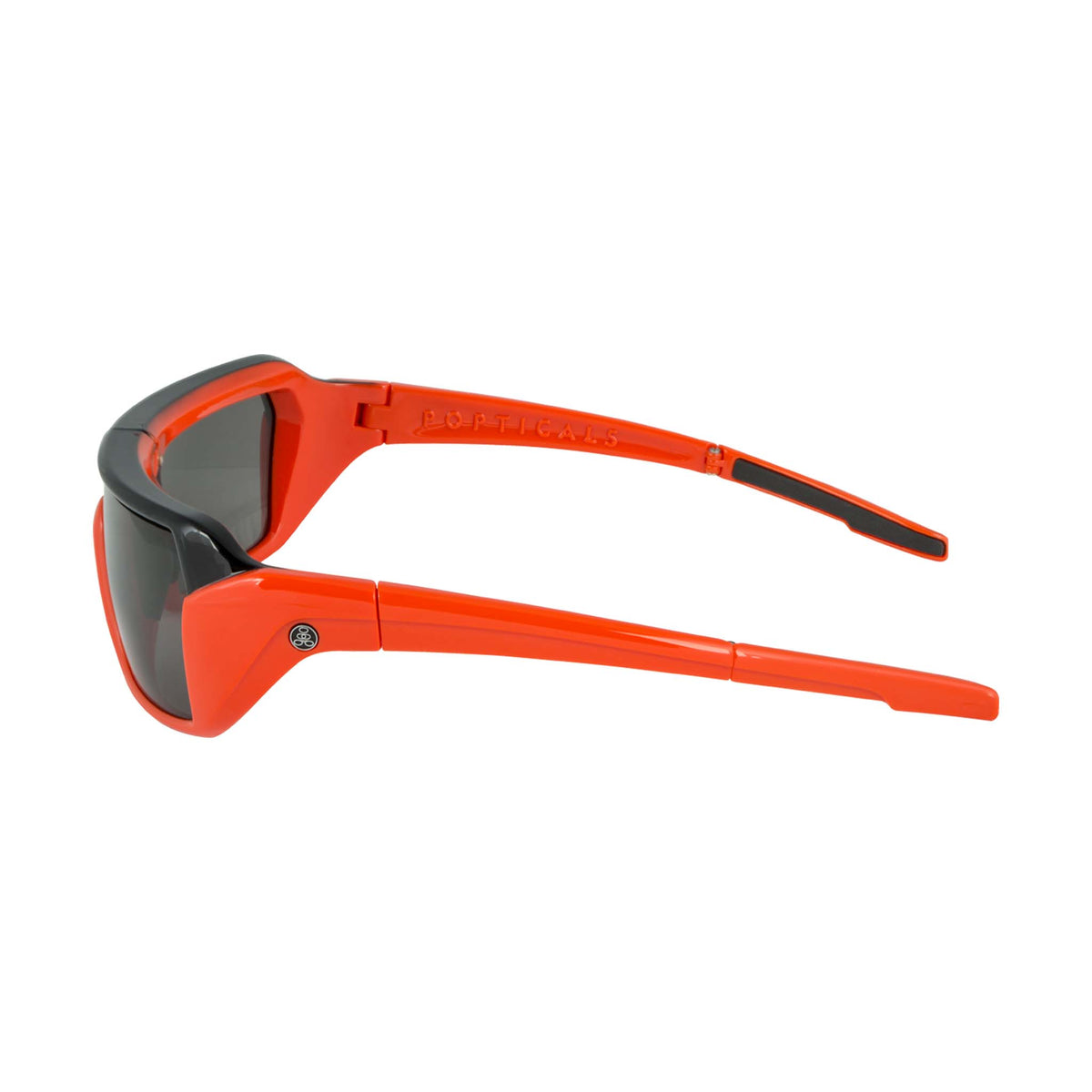 Popticals, Premium Compact Sunglasses, PopStorm, 010060-RBGP, Polarized Sunglasses, Gloss Black/Red Frame, Gray Lenses, Side View