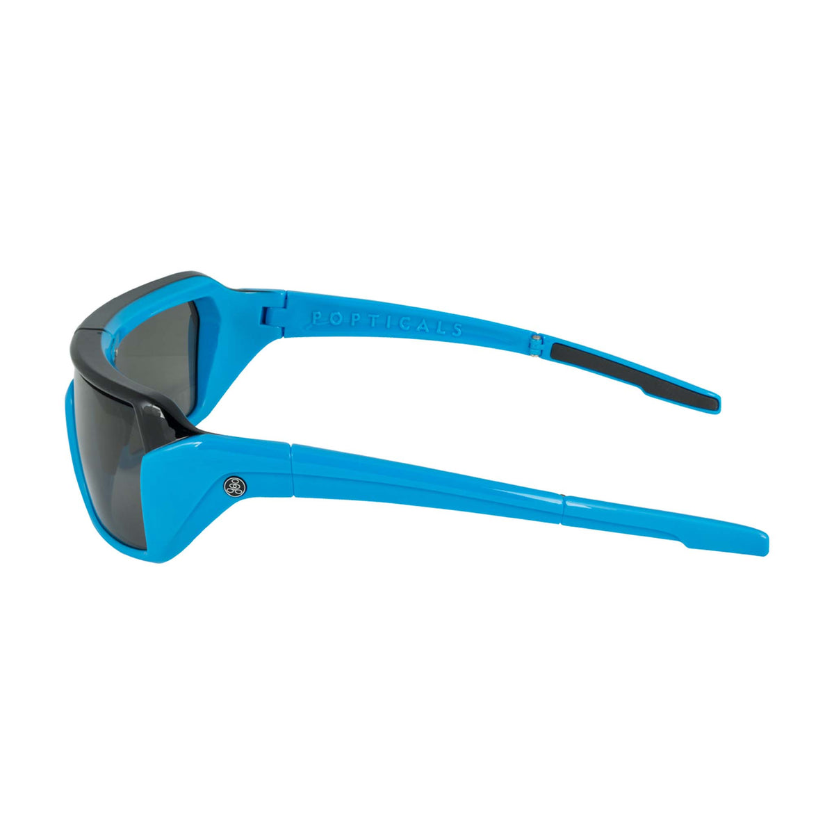 Popticals, Premium Compact Sunglasses, PopStorm, 010060-UBGP, Polarized Sunglasses, Gloss Blue/Black Frame, Gray Lenses, Side View