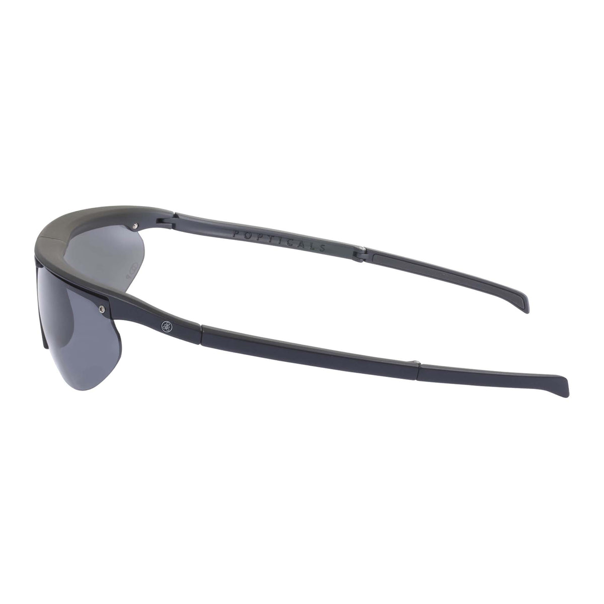 Popticals, Premium Compact Sunglasses, PopTrail, 010081-BMGP, Polarized Sunglasses, Matte Black Frame, Gray Lenses, Side View