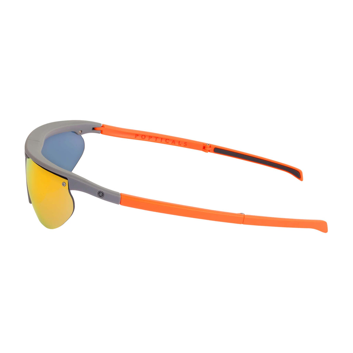 Popticals, Premium Compact Sunglasses, PopTrail, 010081-OMON, Polarized Sunglasses, Matte Gray/Orange Frame, Gray Lenses w/Orange Mirror Finish, Side View