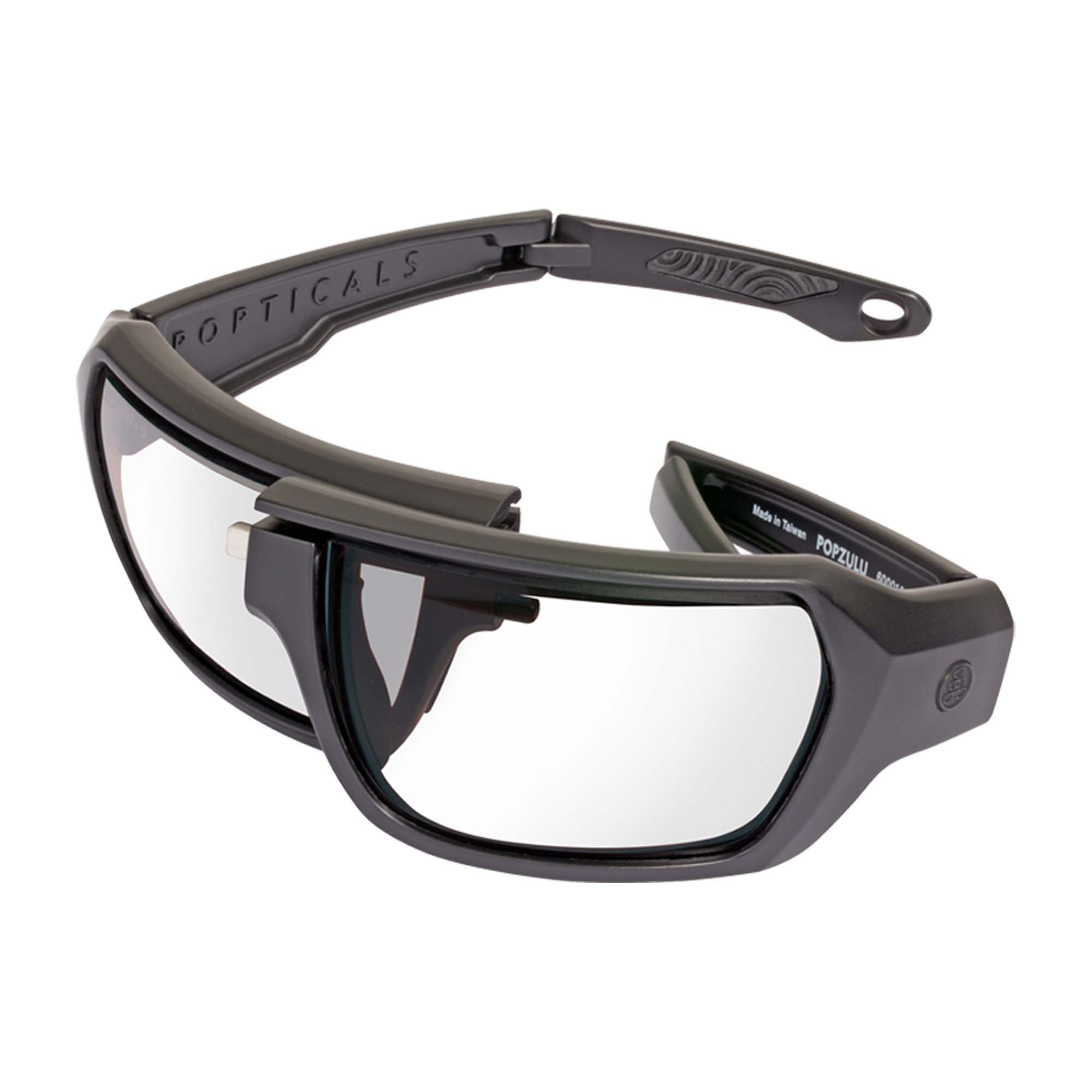 Popticals, Premium Compact Sunglasses, PopZulu, 600010-BMXZ, Standard Sunglasses, Matte Black Frame, Clear Opx Lenses, Glam View