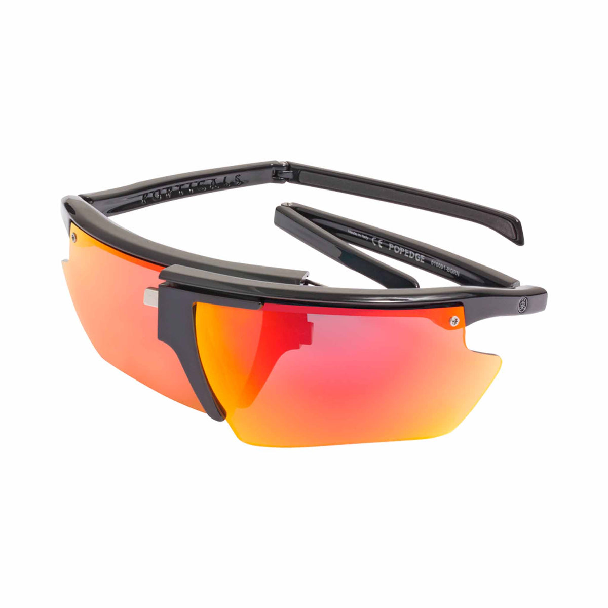 Popticals, Premium Compact Sunglasses, PopEdge, 010091-BGRN, Polarized Sunglasses, Gloss Black Frame, Gray Lenses with Red Mirror Finish, Spider View
