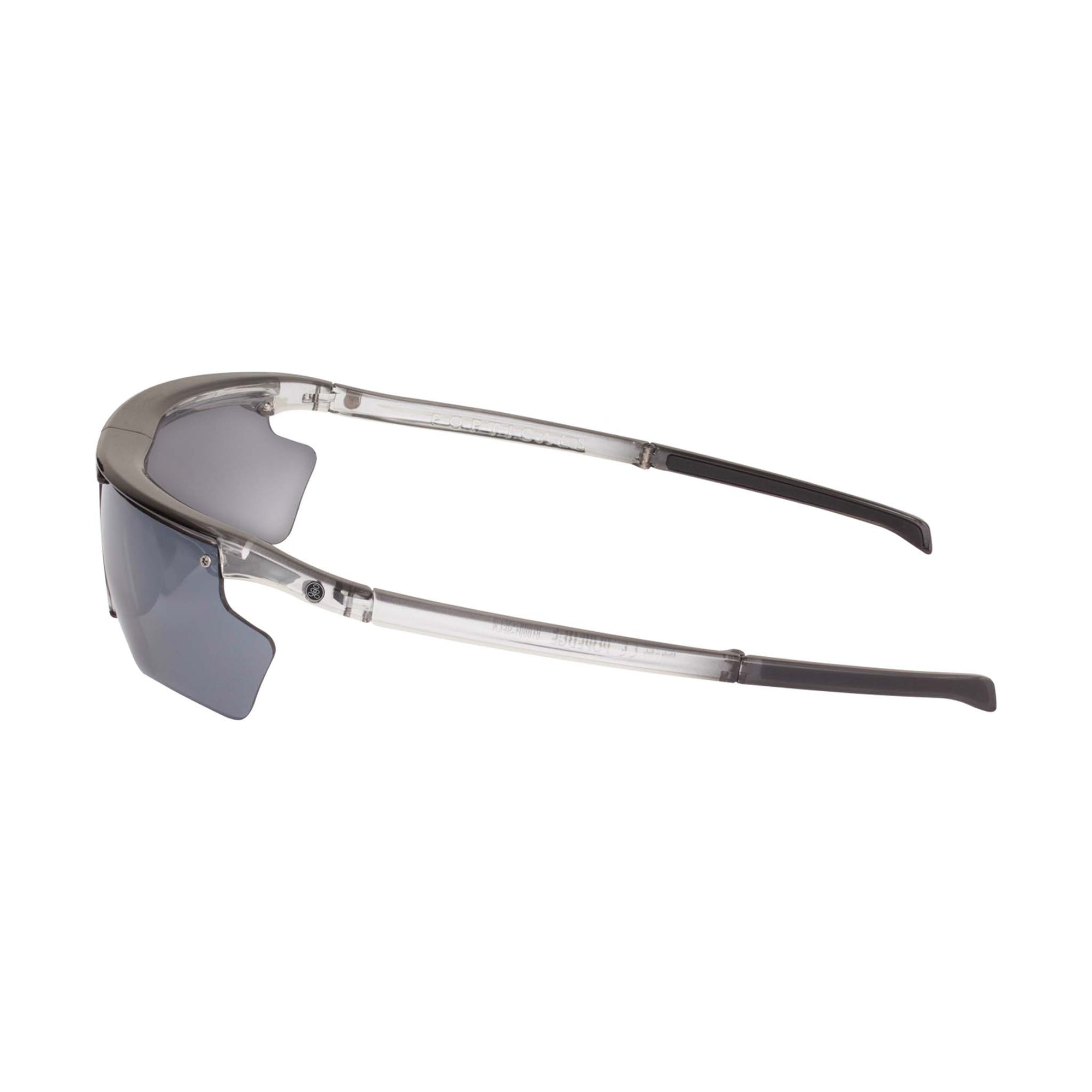 Popticals, Premium Compact Sunglasses, PopEdge, 010091-SFLN, Polarized Sunglasses, Gloss Smoke Frame, Gray Lenses with Silver Mirror Finish, Side View
