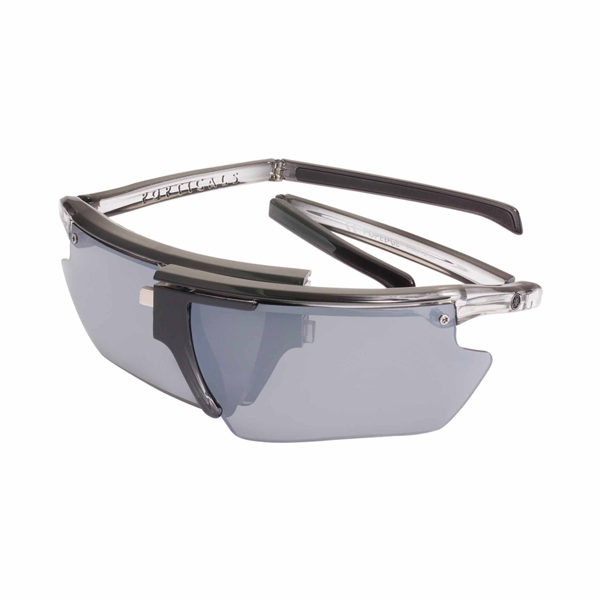 Popticals, Premium Compact Sunglasses, PopEdge, 010091-SFLN, Polarized Sunglasses, Gloss Smoke Frame, Gray Lenses with Silver Mirror Finish, Glam View