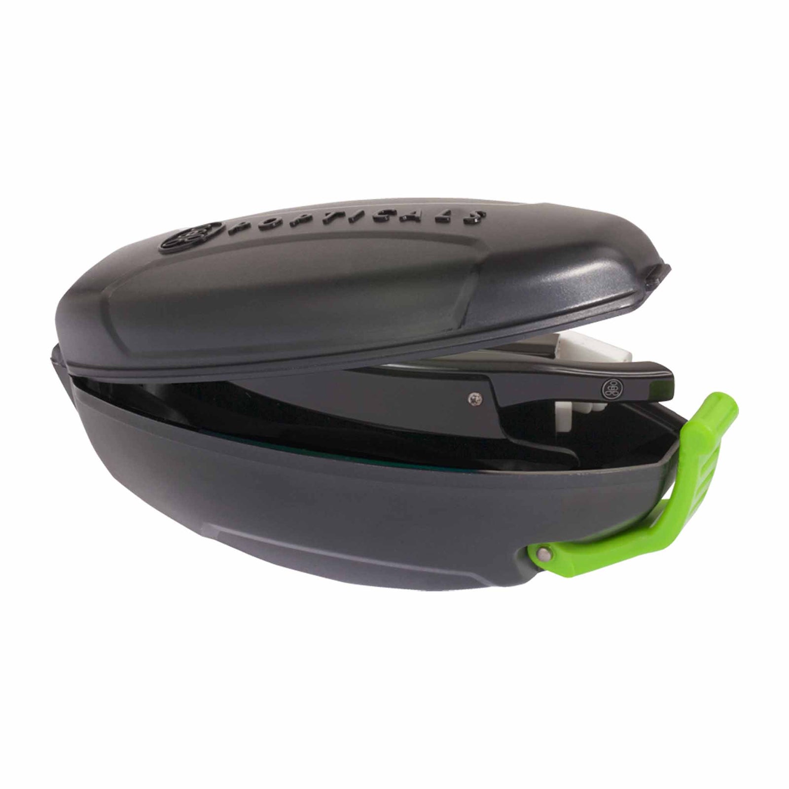 Popticals, Premium Compact Sunglasses, PopEdge, 010091-WGGP, Polarized Sunglasses, Gloss Black and White Frame, Gray Lenses, Case View