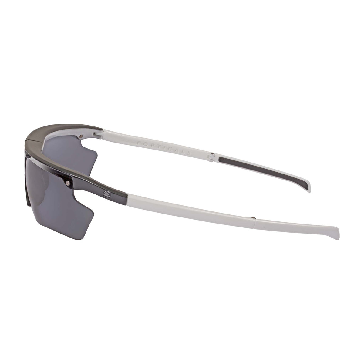 Popticals, Premium Compact Sunglasses, PopEdge, 010091-WGGP, Polarized Sunglasses, Gloss Black and White Frame, Gray Lenses, Side View