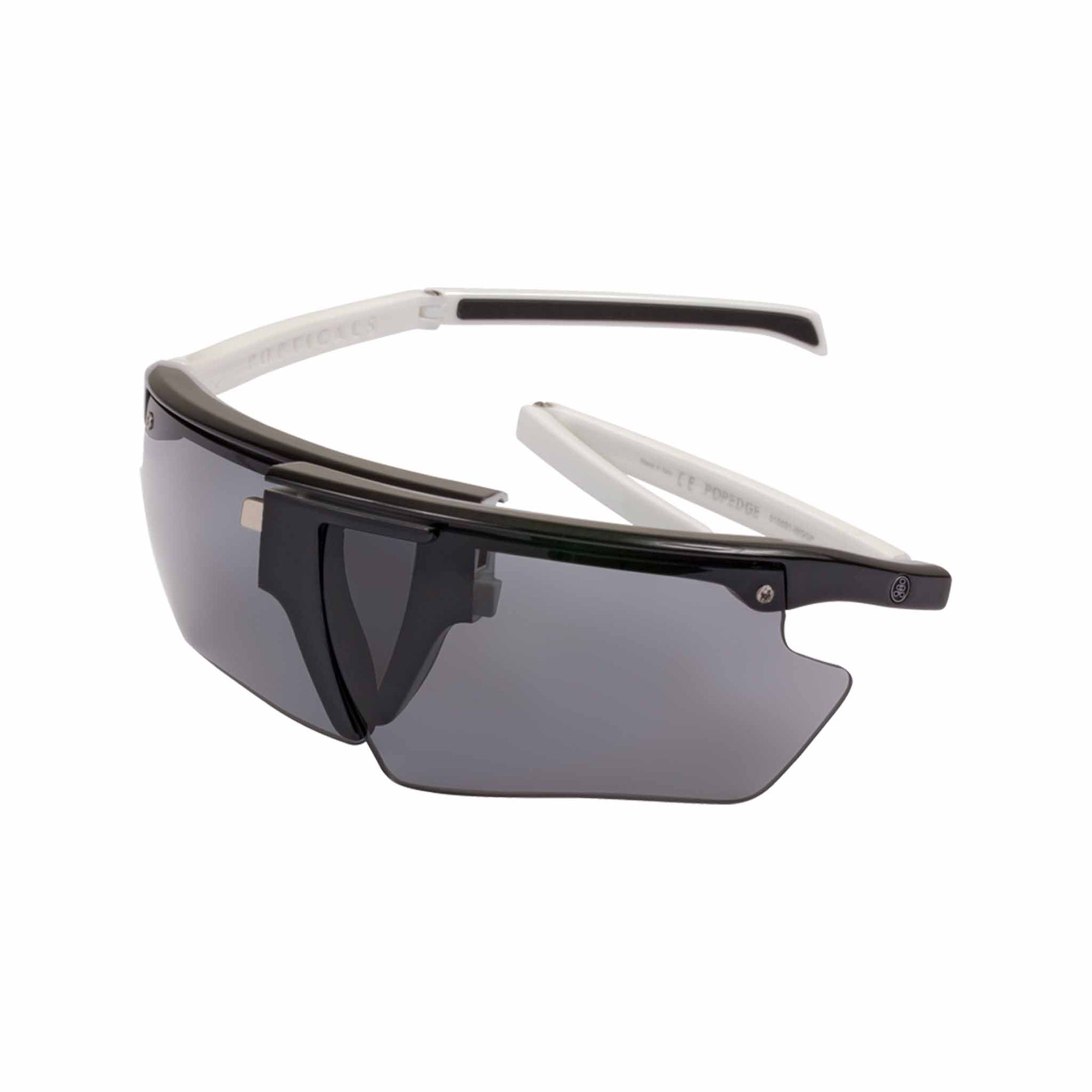 Popticals, Premium Compact Sunglasses, PopEdge, 010091-WGGP, Polarized Sunglasses, Gloss Black and White Frame, Gray Lenses, Glam View