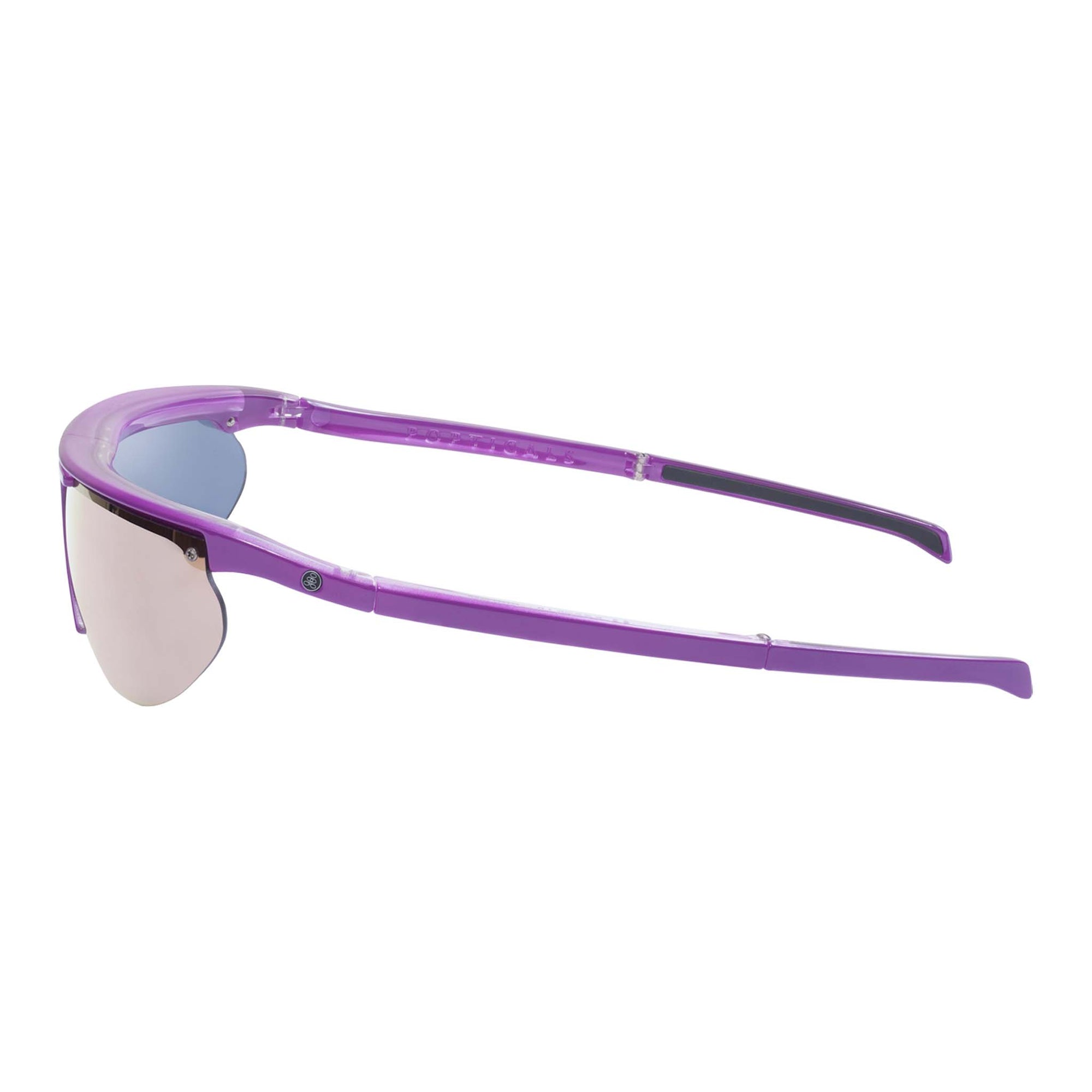 Popticals, Premium Compact Sunglasses, PopTrail, 030081-PFKN, Polarized Sunglasses, Gloss Lavender over Crystal Frame, Gray Lenses w/Pink Mirror Finish, Side View