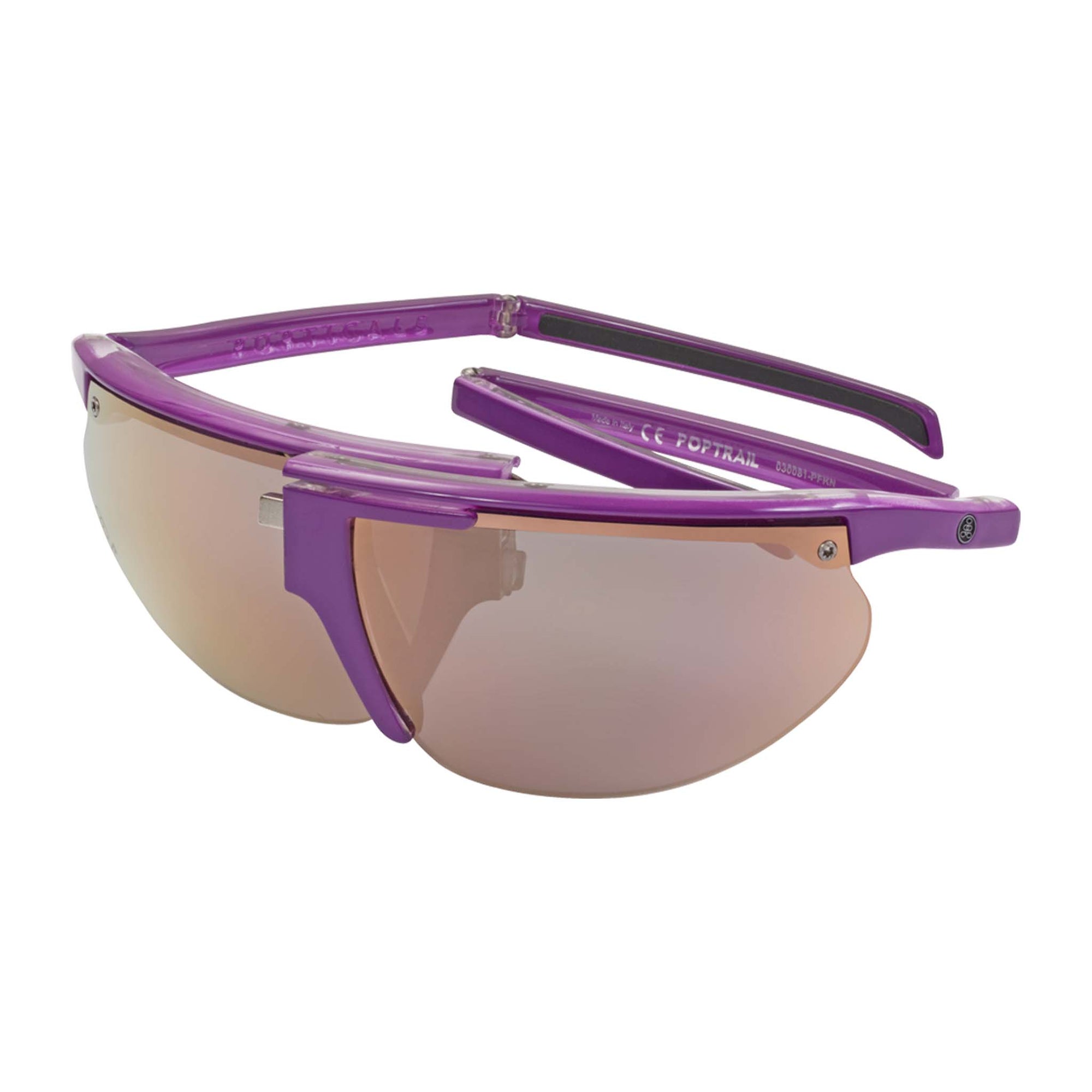 Popticals, Premium Compact Sunglasses, PopTrail, 030081-PFKN, Polarized Sunglasses, Gloss Lavender over Crystal Frame, Gray Lenses w/Pink Mirror Finish, Glam View