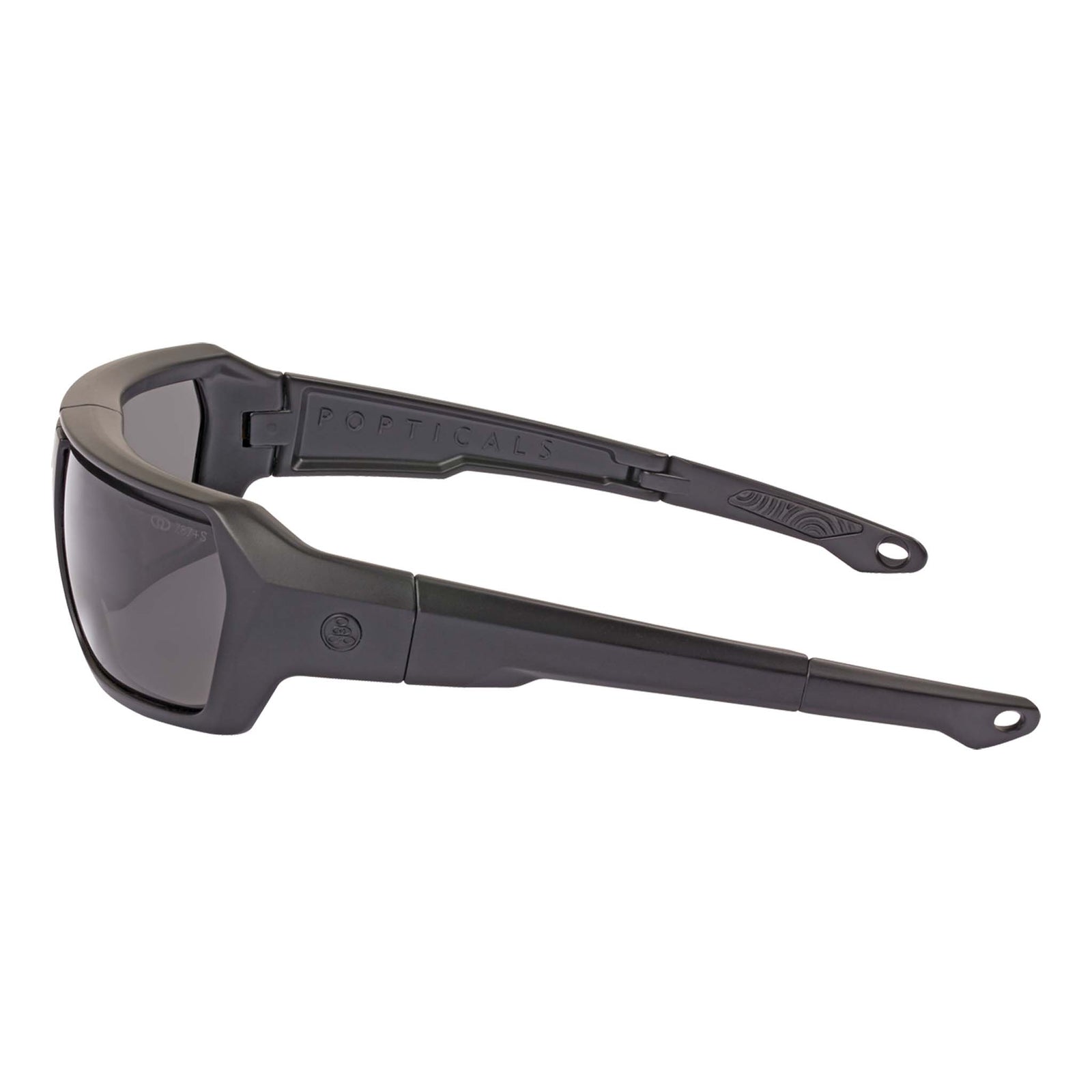 Popticals, Premium Compact Sunglasses, PopZulu, 600010-BMGZ, Standard Sunglasses, Matte Black Frame, Gray Opx Lenses, Side View