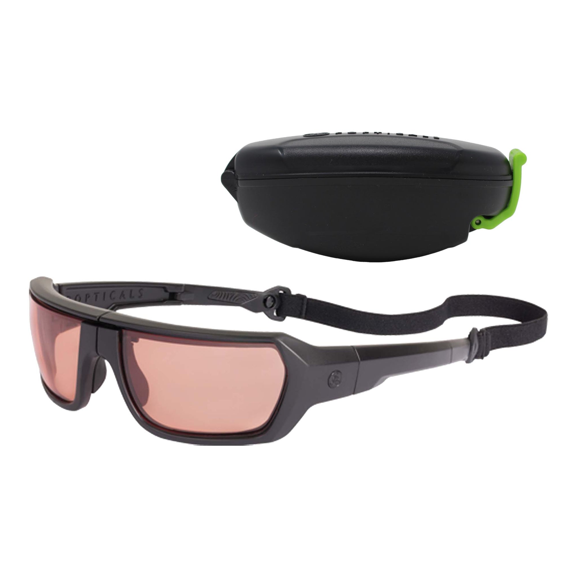 Popticals, Premium Compact Sunglasses, PopZulu, 600010-BMOZ, Standard Sunglasses, Matte Black Frame, Orange Opx Lenses, Case and Glam Strap View